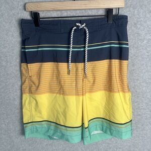 Men's Beach Sand Vacation Board Swim Trunks Blue Orange Green Stripes Size S